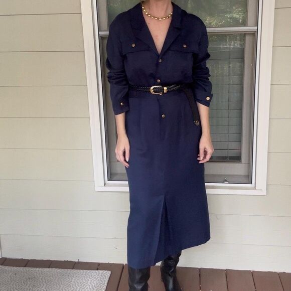 Vintage 1990s Navy Blue Military Inspired Utility Dress - Picture 5 of 16